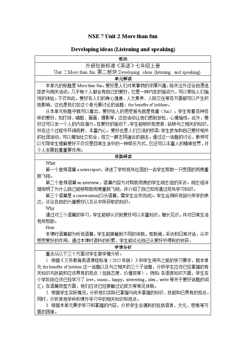 【优质听说公开课课件+新课标教学设计】Unit 2 More than fun Developing Ideas Listening&speaking（含音频）新外研版七上英语01