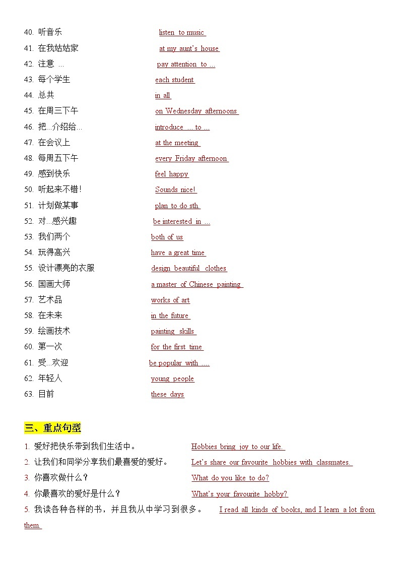 新译林版初中英语七上第二单元 - 复习知识点题纲第3页