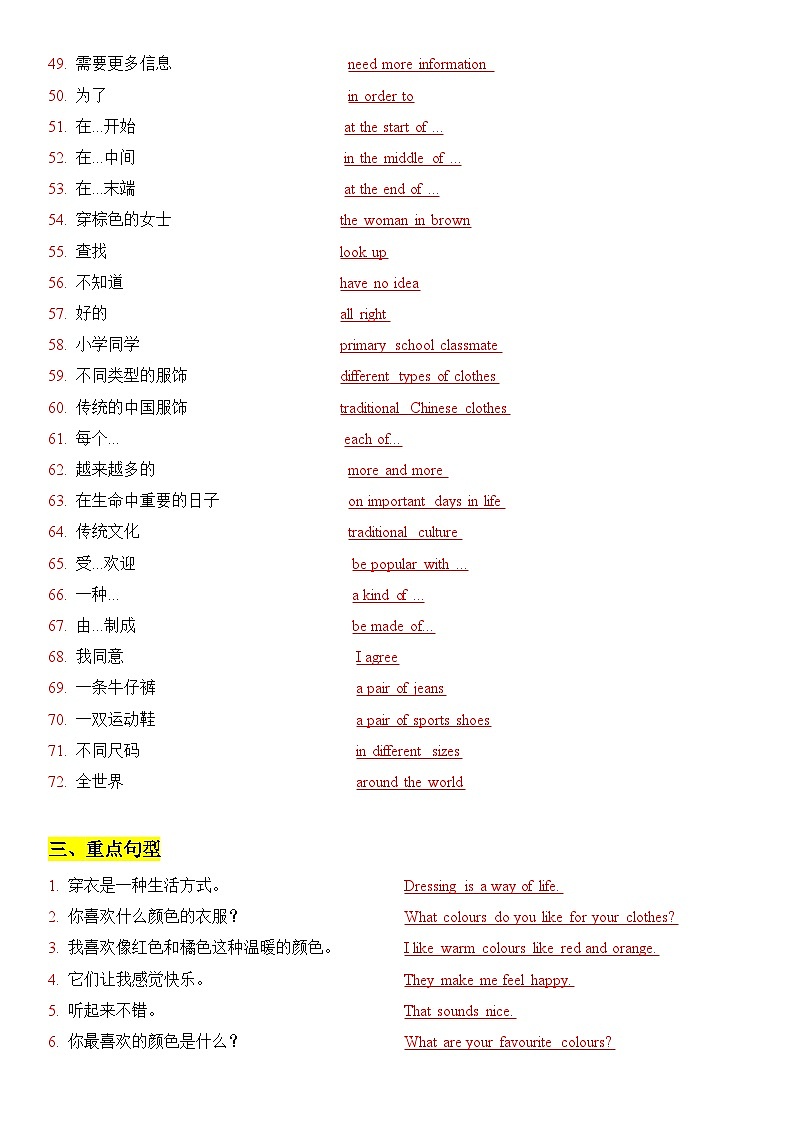新译林版初中英语七上第六单元 - 复习知识点题纲第3页