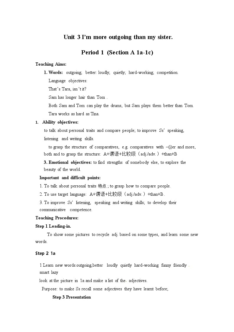 八年级下册Unit 3 Section A教案01