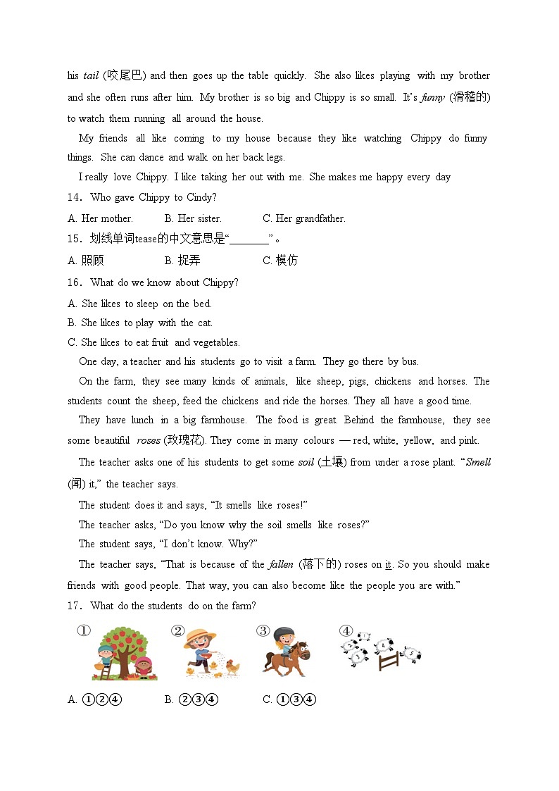 自贡市蜀光绿盛实验学校2024-2025学年七年级上学期10月月考英语试卷(含答案)第3页