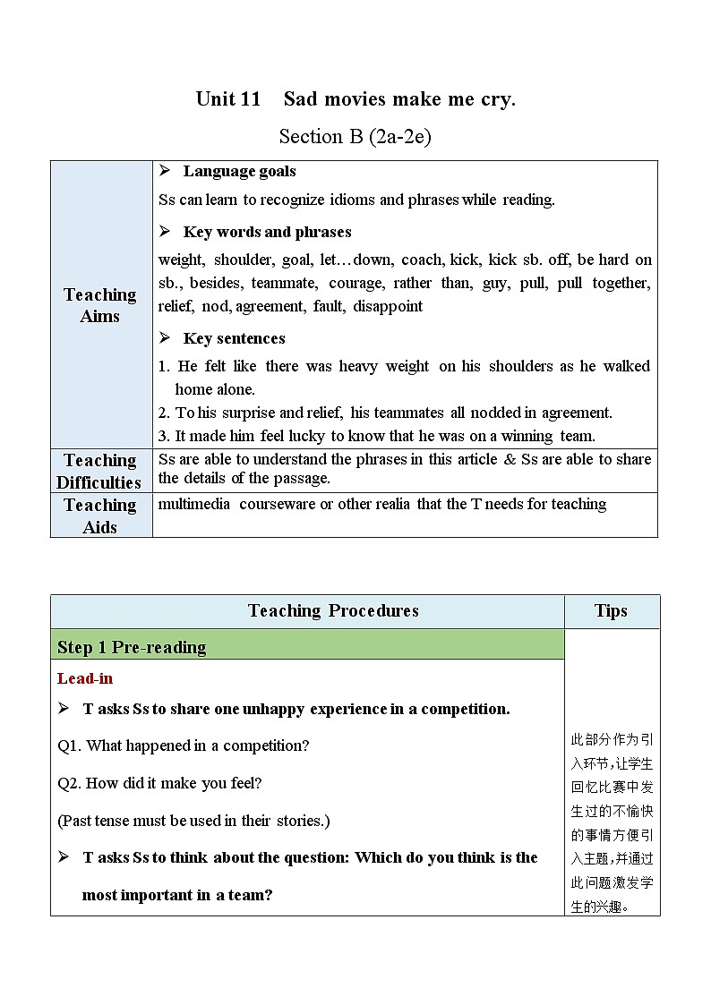 最新人教新目标版九下英语Unit11SectionB(2a-2e)【教案】01