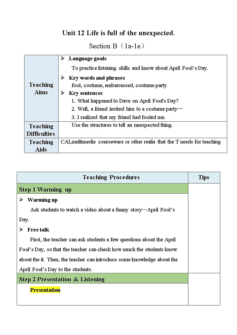 最新人教新目标版九下英语Unit12SectionB(1a-1c)【教案】01