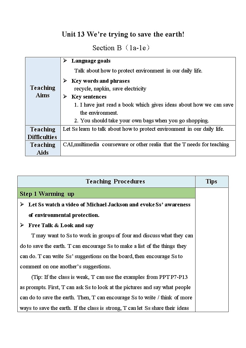 最新人教新目标版九下英语Unit13SectionB(1a-1c)【教案】第1页