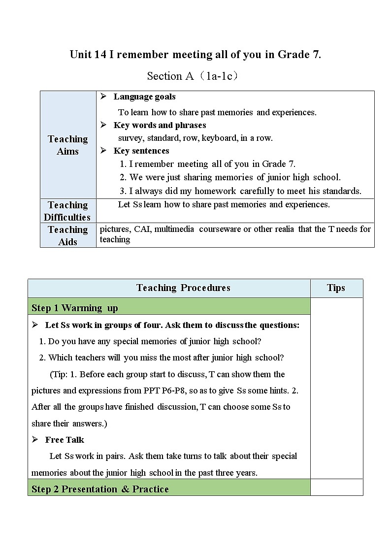 最新人教新目标版九下英语Unit14SectionA(1a-1c)【教案】01