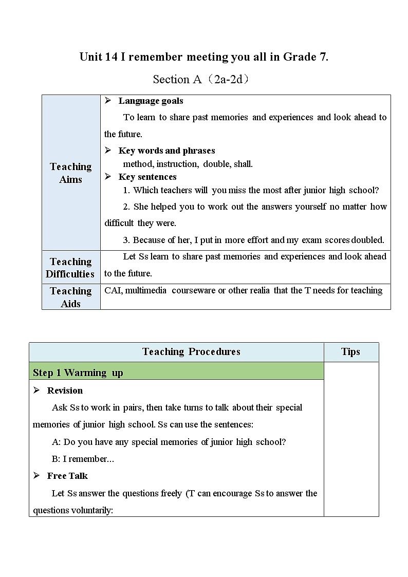 最新人教新目标版九下英语Unit14SectionA(2a-2d)【教案】第1页