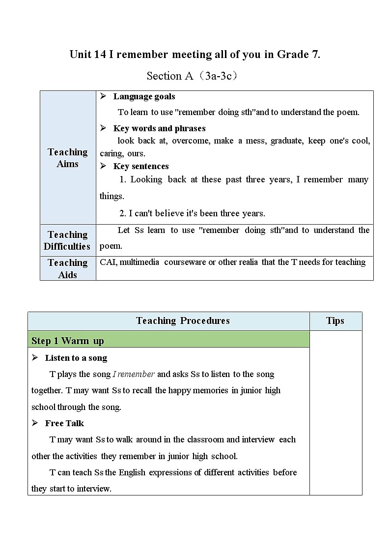 最新人教新目标版九下英语Unit14SectionA(3a-3c)【教案】第1页