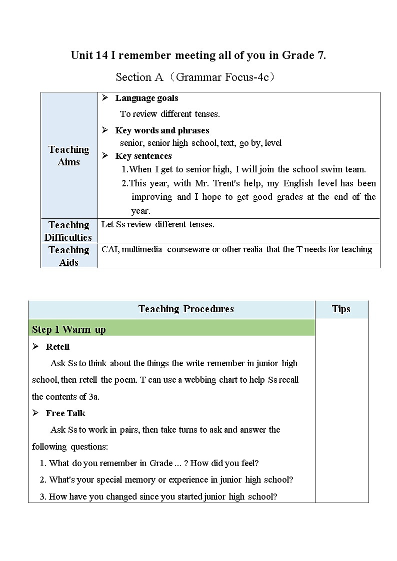 最新人教新目标版九下英语Unit14SectionA(GF-4c)【教案】01