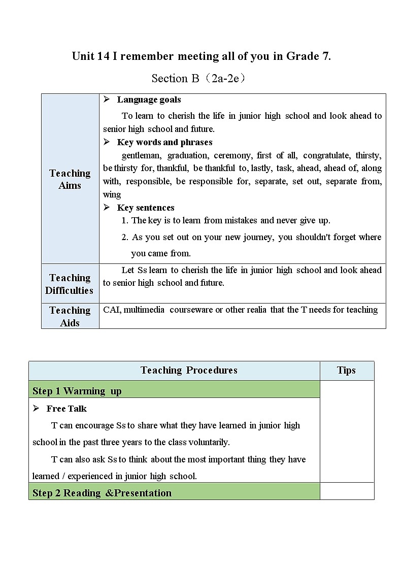 最新人教新目标版九下英语Unit14SectionB(2a-2e)【教案】第1页