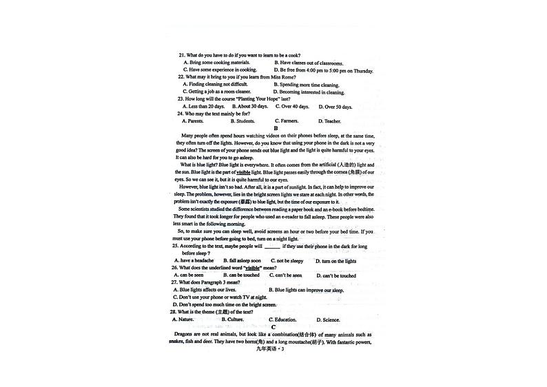 辽宁省沈阳市沈北新区2024-2025学年九年级上学期期中考试英语试题第3页