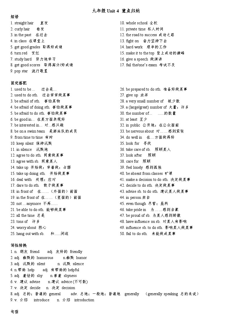 2024人教版九年级英语全一册Unit 4 全单元知识点归纳第1页