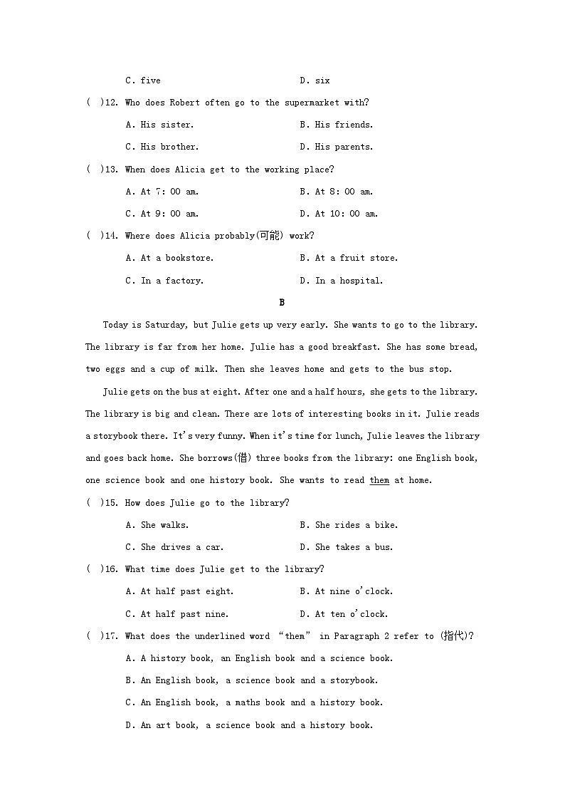 宁夏2024七年级英语上册 Unit 6 A Day in the Life学情评估试卷（附答案人教版）第3页