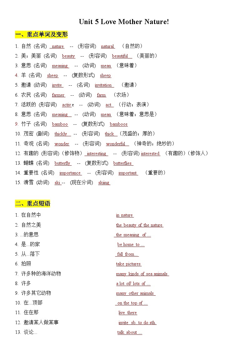 新仁爱版初中英语七上第五单元 - 复习知识点题纲第1页