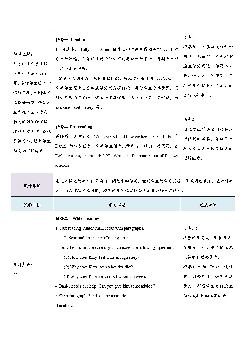 【新教材】牛津译林版英语七年级上册Unit5 A healthy lifestyle 第2课时 Reading课件+单元整体教学设计+课时教案03