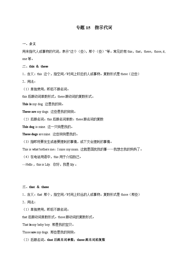 专题15 指示代词-备战2025年中考英语语法专项突破与提升训练第1页
