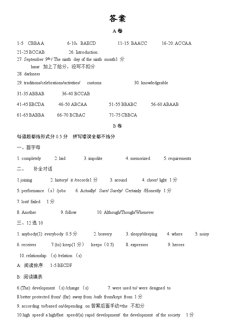 2024年树德中学九年级上册半期英语答案第1页