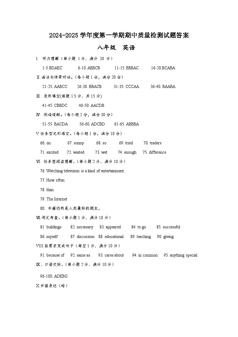 八年级英语答案第1页