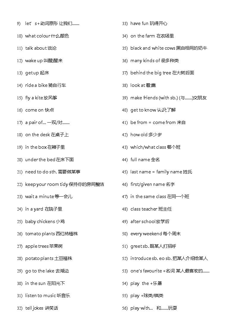 人教版（2024）七年级上册英语期中复习背诵考点知识(Starter Unit1—Unit3)学案第3页