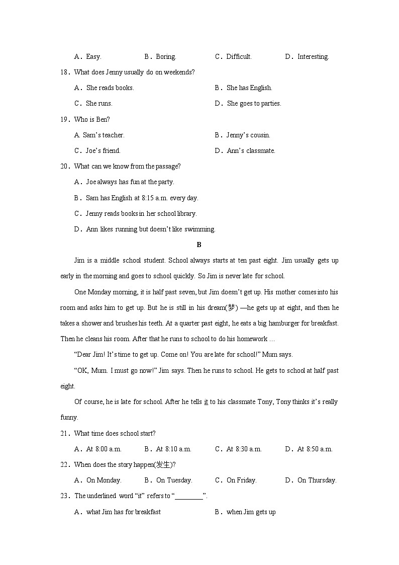 Unit6 A Day in the Life(Period6)单元复习卷-2024-2025学年人教版英语七年级上册第3页