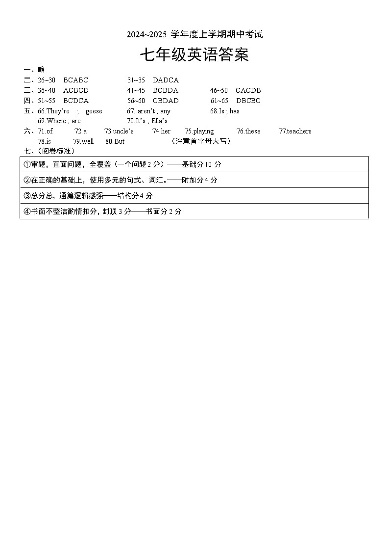 七年级英语答案第1页