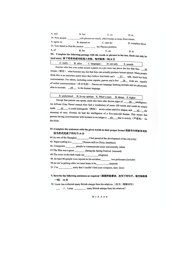 上海市虹口实验学校2024-2025学年九年级上学期11月期中考试英语试题03