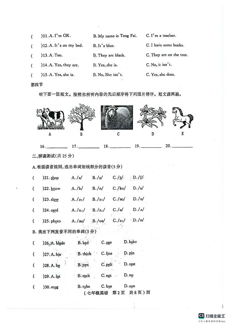 河南省驻马店市西平县2024-2025学年七年级上学期11月期中考试英语试题第2页