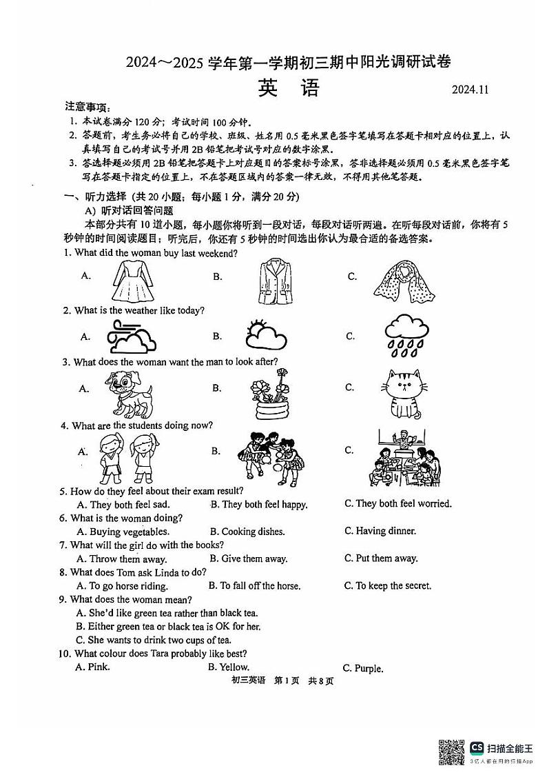 江苏省苏州市2024-2025学年九年级上学期11月期中英语试题01