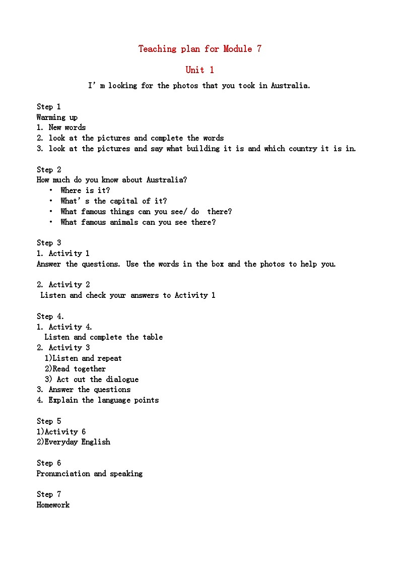 2022年九级英语上册Module7Australia教学设计外研版01