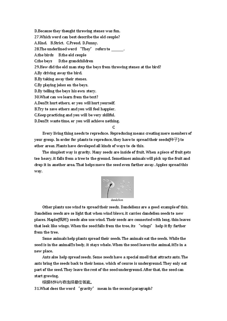 2021河南中考英语试卷+答案+解析(word整理版)第3页