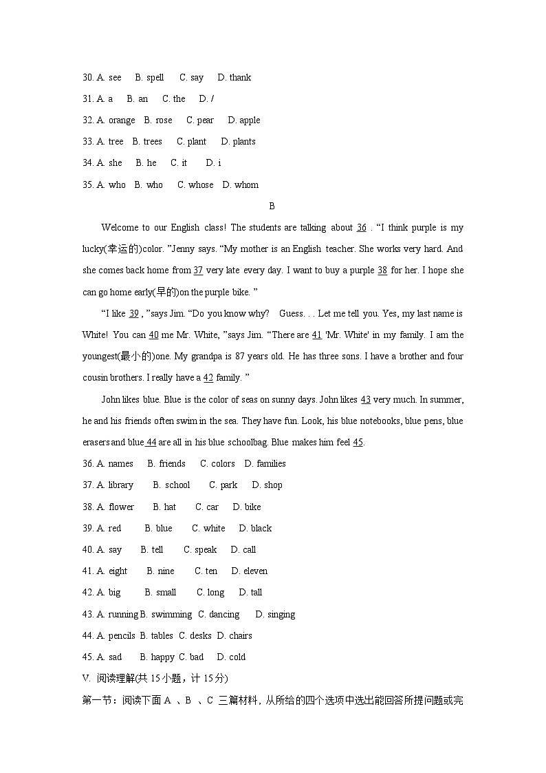 陕西省宝鸡市陈仓区2024-2025学年七年级上学期期中质量检测英语试题第3页