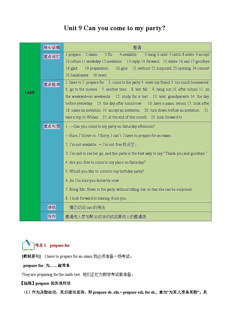 人教版八年级英语上册单元速记·巧练Unit9【速记清单】(原卷版+解析)第1页