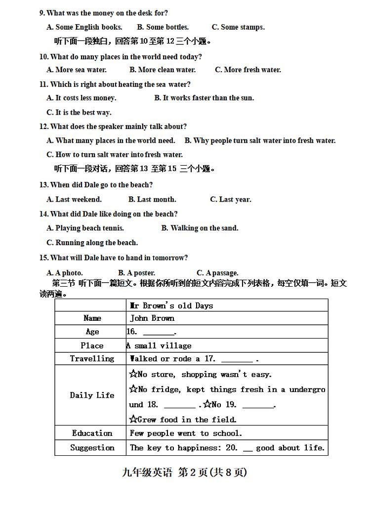 南阳名校联考2024-2025学年九上期中英语试卷及答案第2页