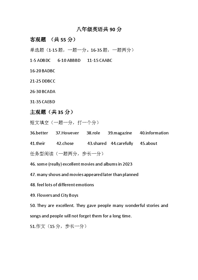 2024秋湖北省当阳市实验初级中学期中质量监测八年级英语（答案）人教版第1页