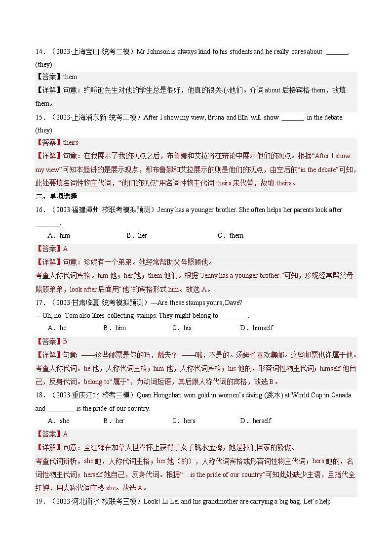 2025年中考英语一轮复习语法练习第15讲 代词（解析版）第3页