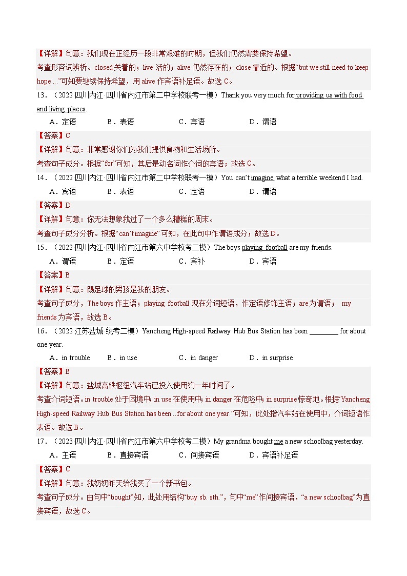 2025年中考英语一轮复习语法练习第19讲 句子成分和基本句型（解析版）第3页