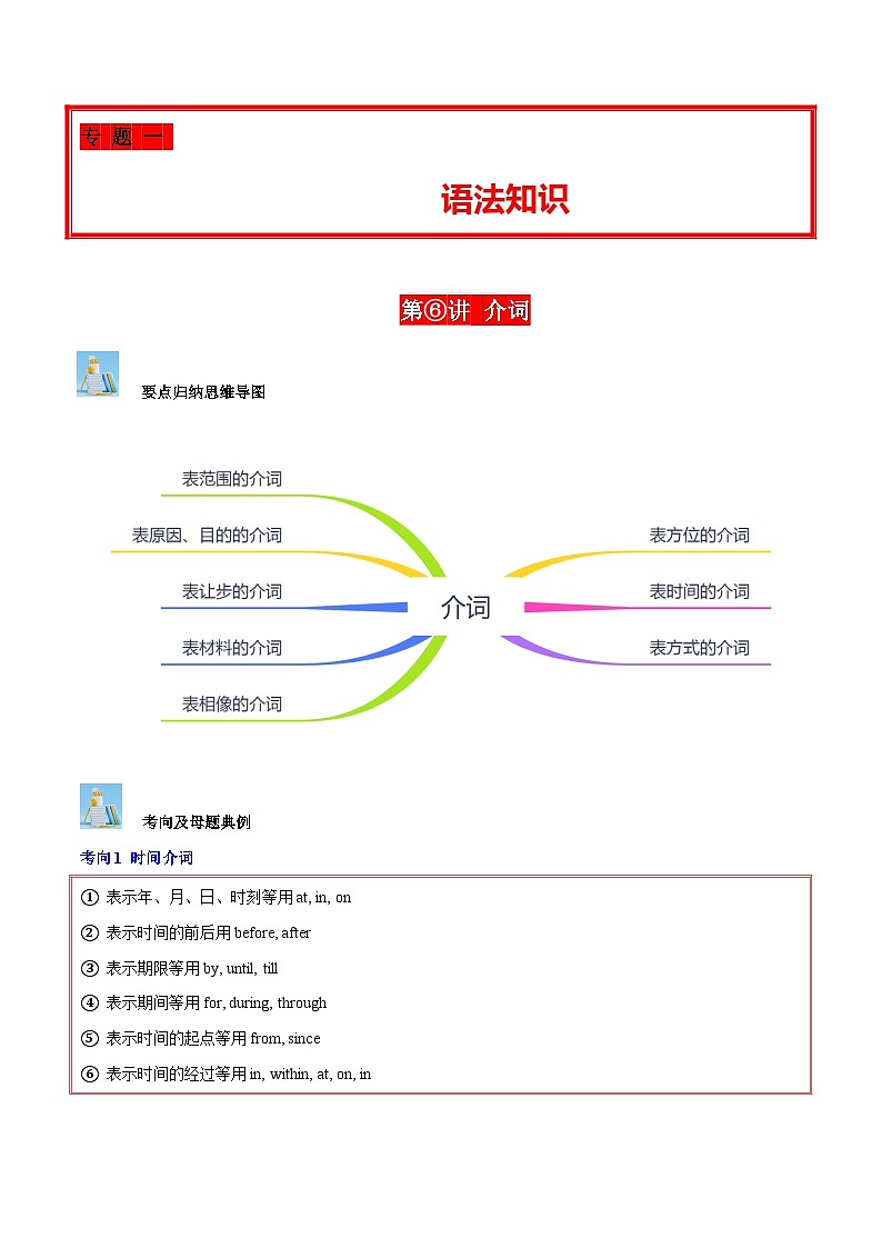 2025年中考英语二轮复习必刷题第06讲 介词（时间、方位、方式、范围、原因目的）（解析版）第1页
