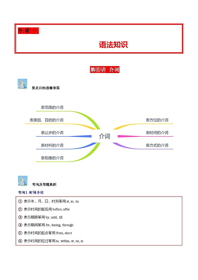 第06讲 介词（时间、方位、方式、范围、原因目的）-2024年中考英语学霸必刷子母题第1页
