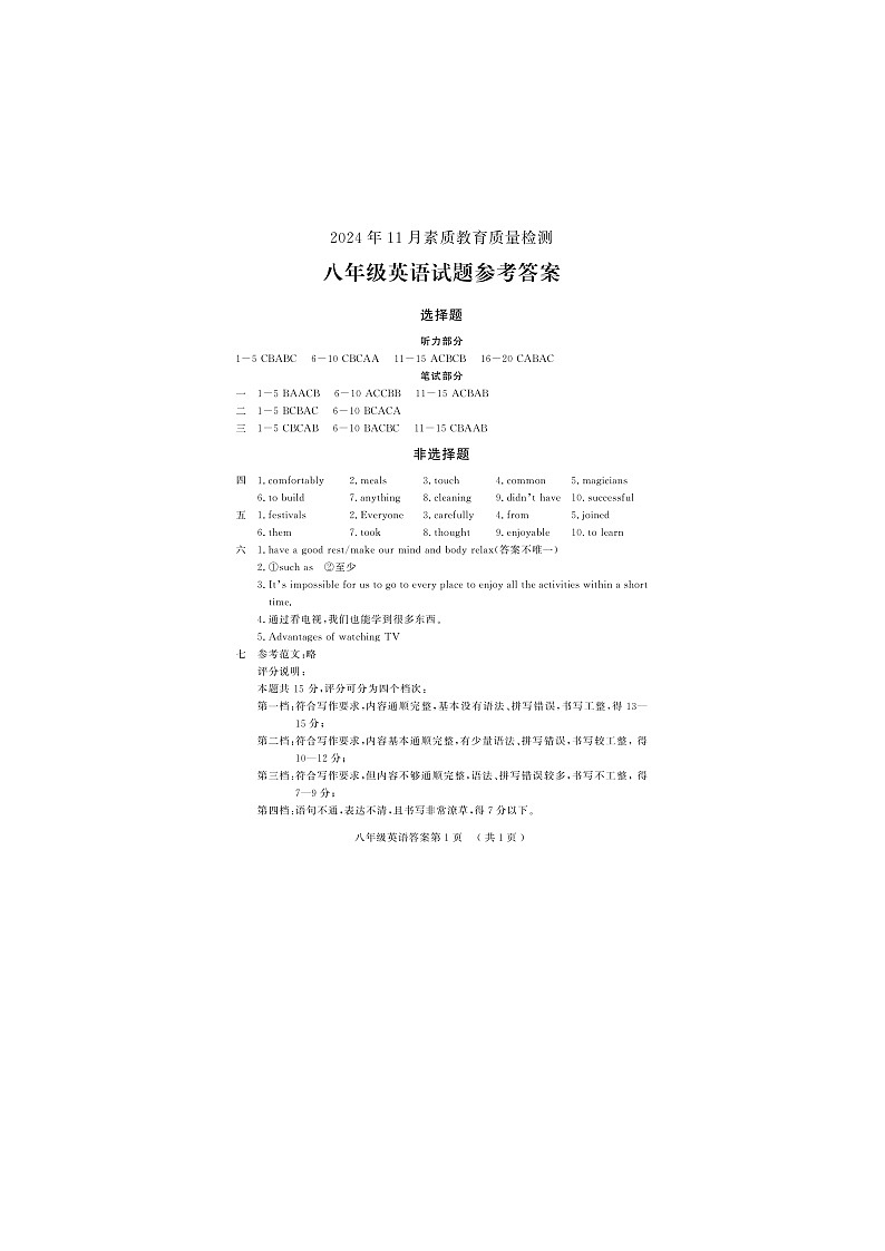 八年级英语答案第1页