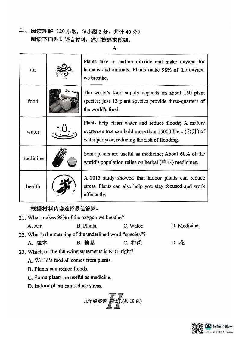 河南省南阳市唐河县2024-2025学年九年级上学期11月期中考试英语试题第3页