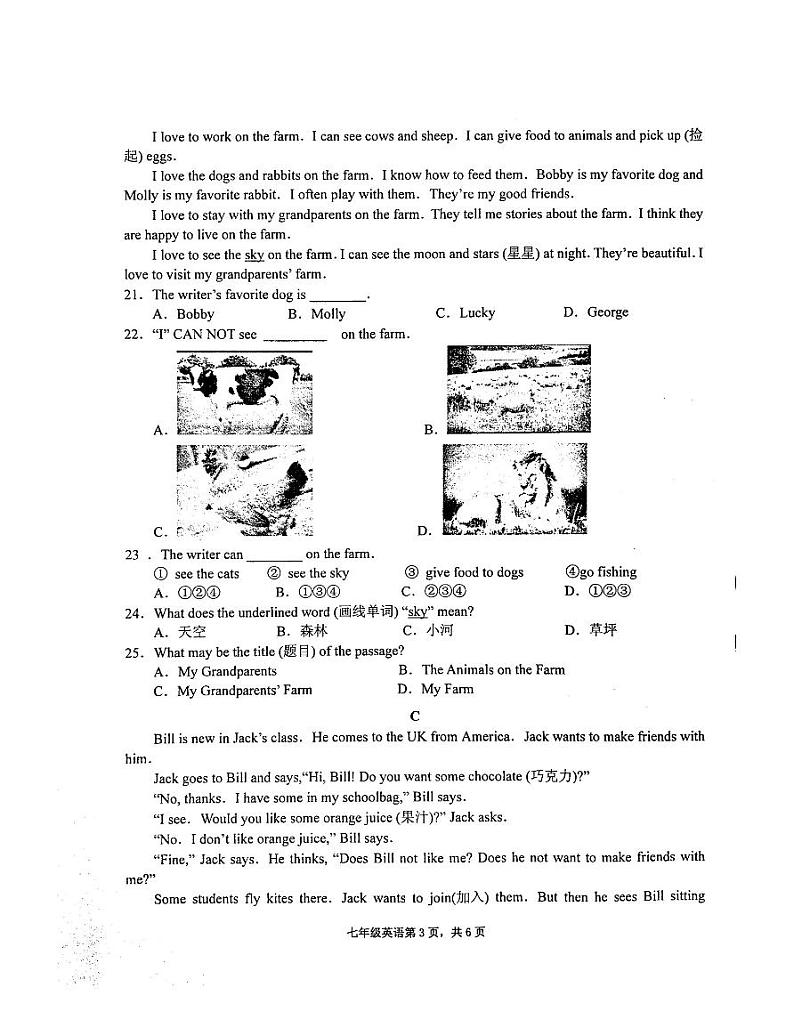 黄石市十六中教联体2024-2025学年度上学期期中考试七年级英语试卷第3页