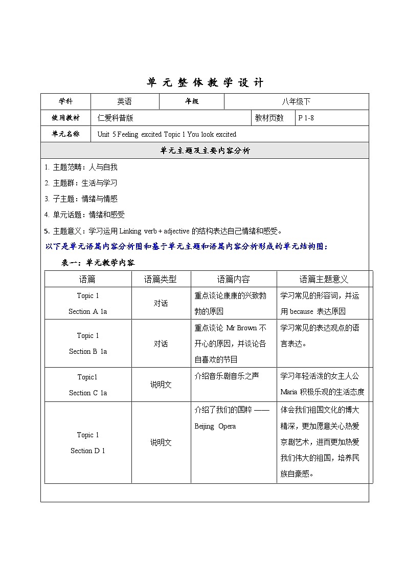 Unit 5 Topic 1大单元整体教学设计（仁爱版八年级下）第1页