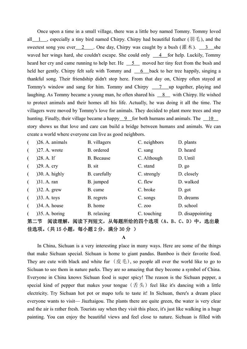 四川省阆中中学校2024～2025学年九年级(上)期中英语试卷(含答案)第3页