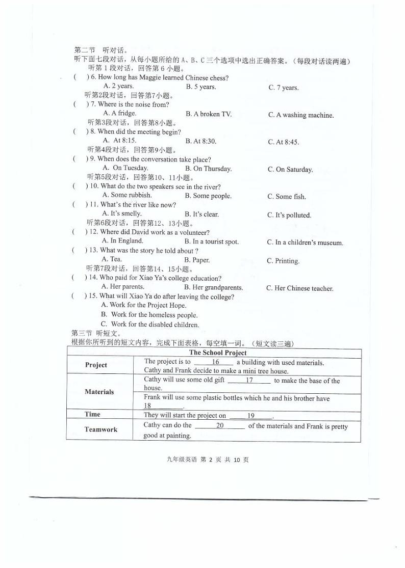 福建省福州福清市2024-2025学年九年级上学期期中考试英语试题第2页