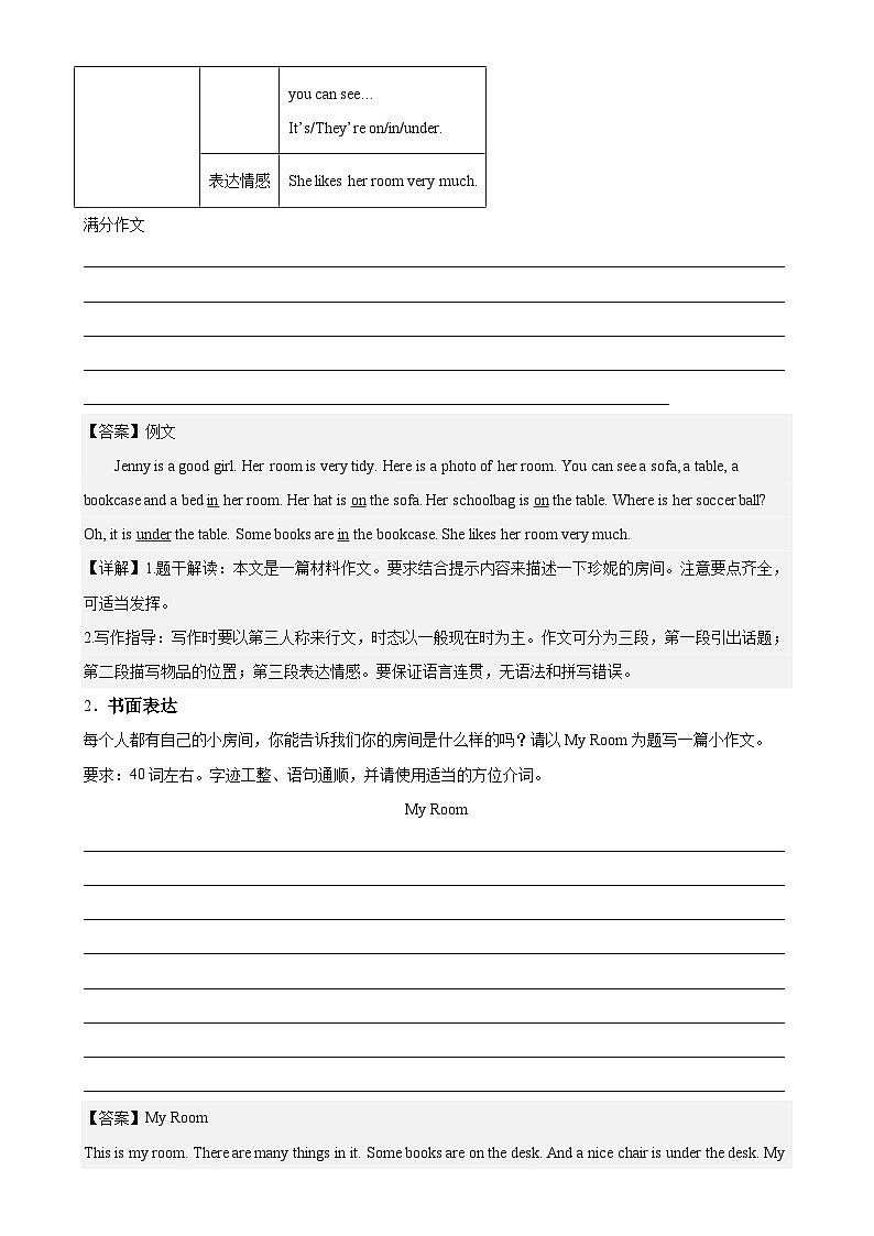 人教版七年级英语上册单元重难点易错题精练 Unit 4 单元话题满分范文必背（含答案）第2页