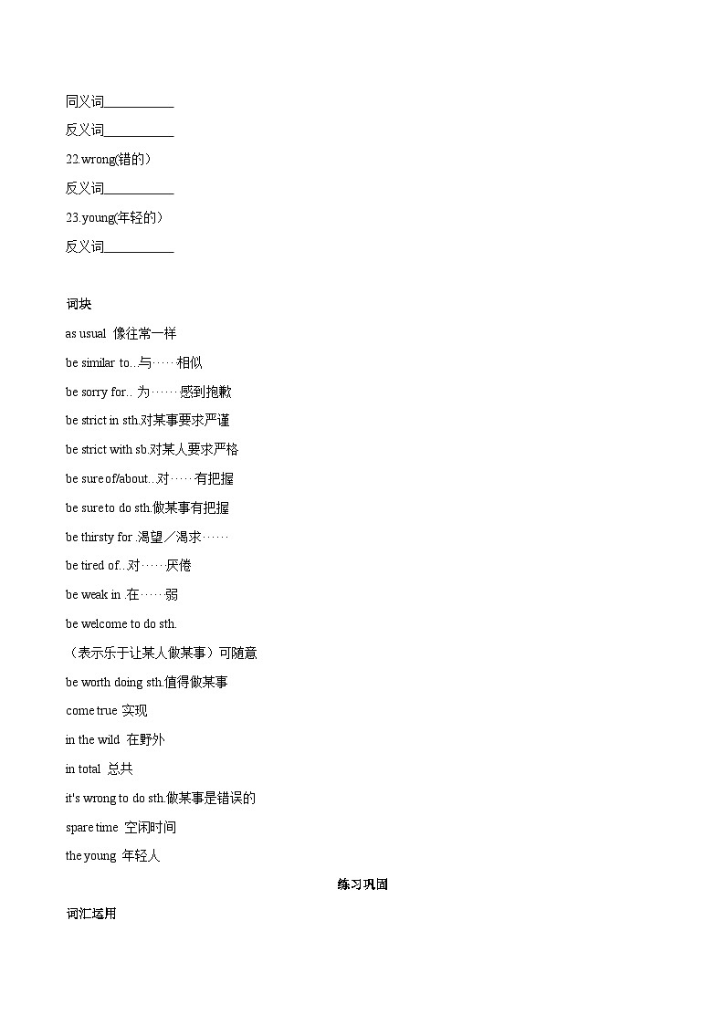 2024中考英语一轮复习核心词汇（2022新课标最新版）37 形容词 part 7-【识记清单·题型集训】练习（含答案）第3页