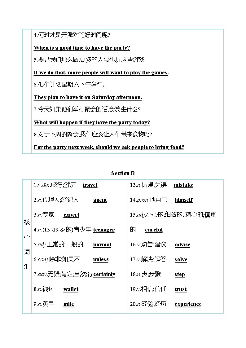 人教版英语八年级上册 Unit 10 If you go to the partyyou’ll have a great time! 知识清单第2页