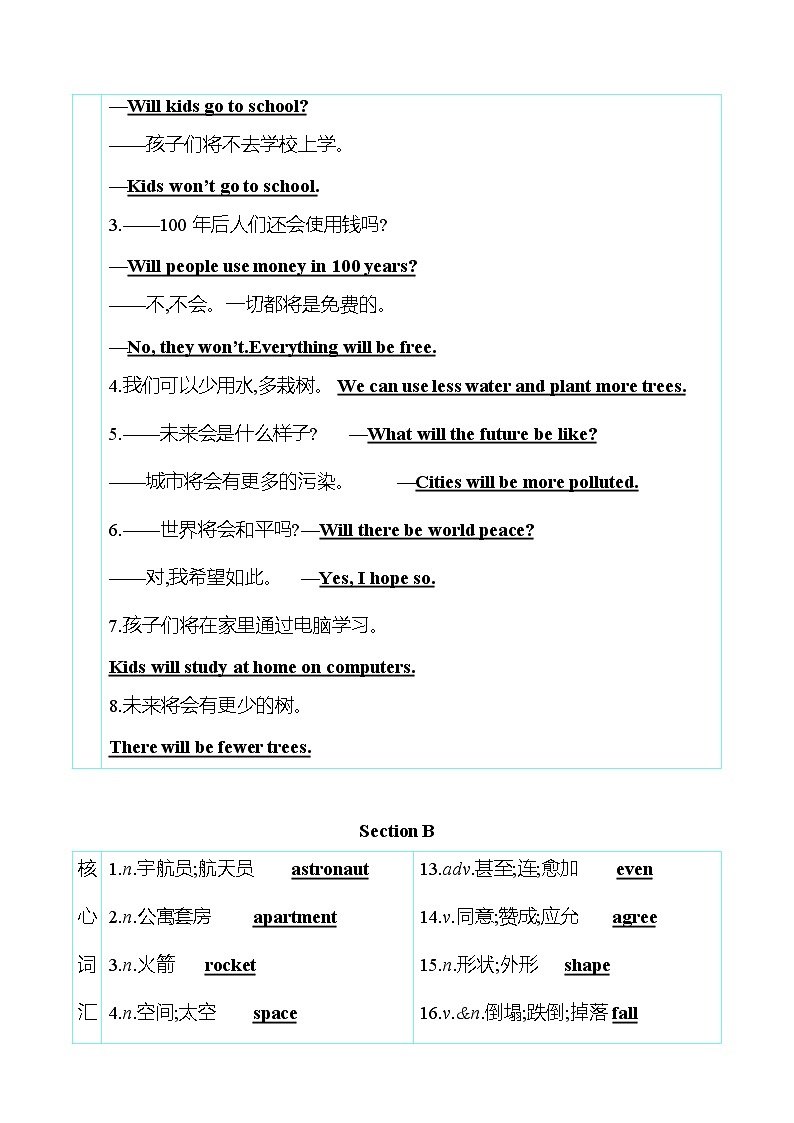 人教版八年级英语上册 Unit 7 Will people have robots？ 知识清单第2页