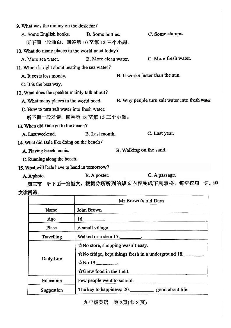 南阳市2024-2025学年九年级上学期期中英语试题及参考答案第2页