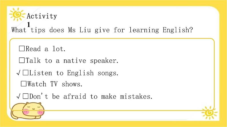 2024七年级上册英语冀教版Unit 2 Learning English is fun！Lesson 5  Tips for learning English Project 课件-08