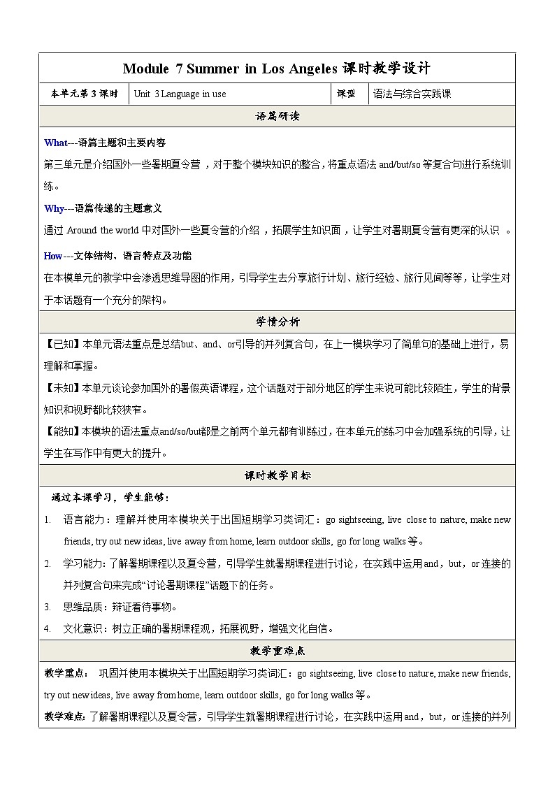 外研版英语八年级下册 Module 7 Unit 3《Language in use》教案第1页